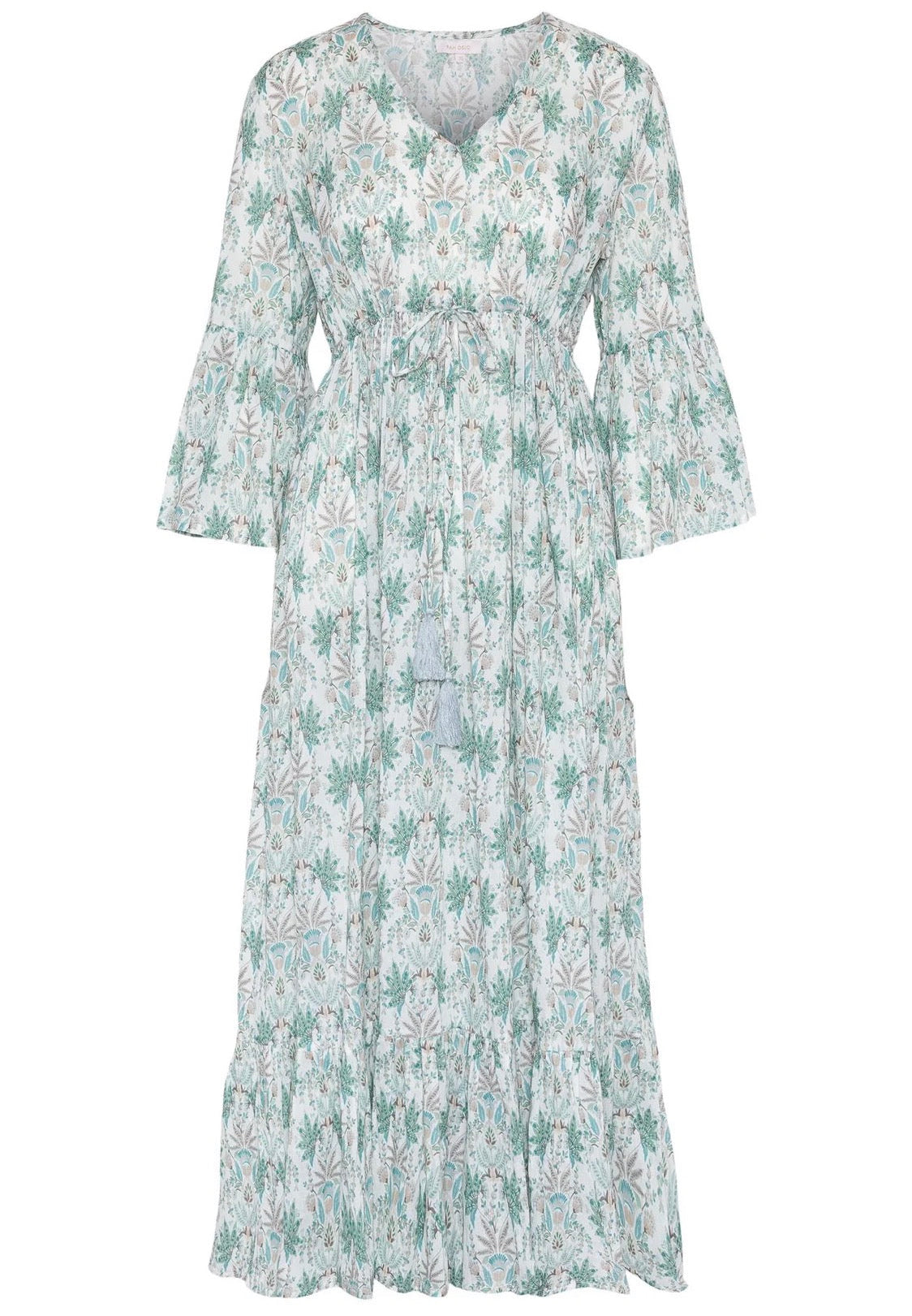 Maria Long dress green leaf print