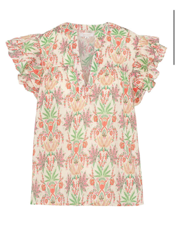 Ingrid short sleeve top coral leaf print