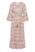 Maria Long dress coral leaf print