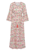 Maria Long dress coral leaf print