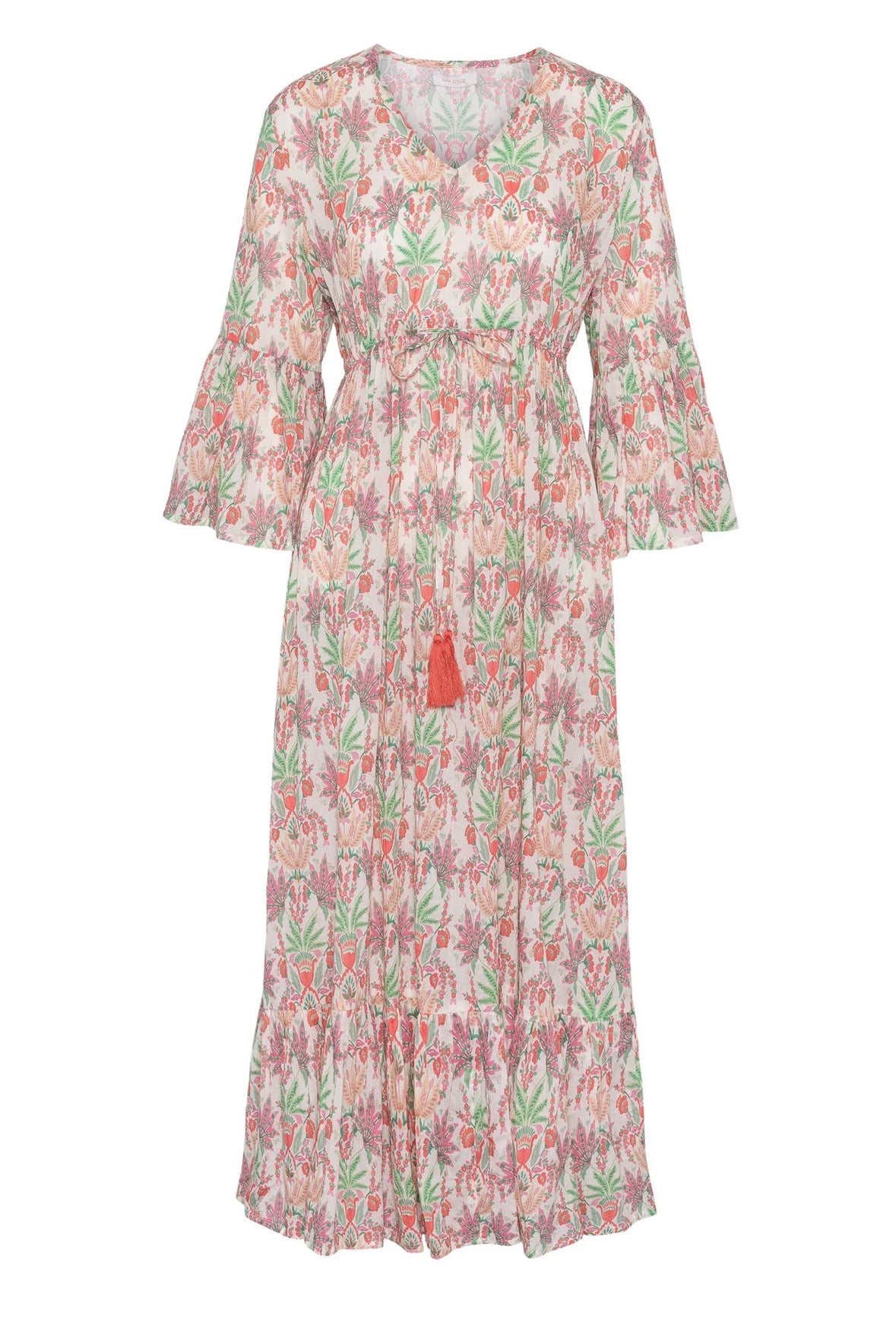 Maria Long dress coral leaf print