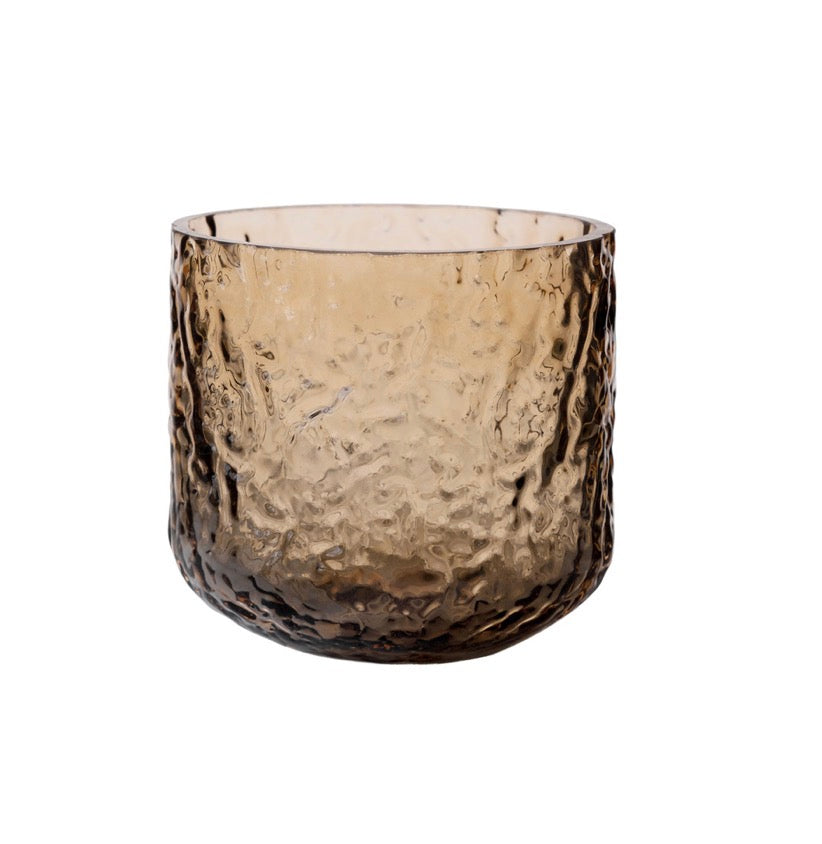 Lyslykt/vase mønstret brun d10 h9 cm