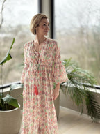 Maria Long dress coral leaf print
