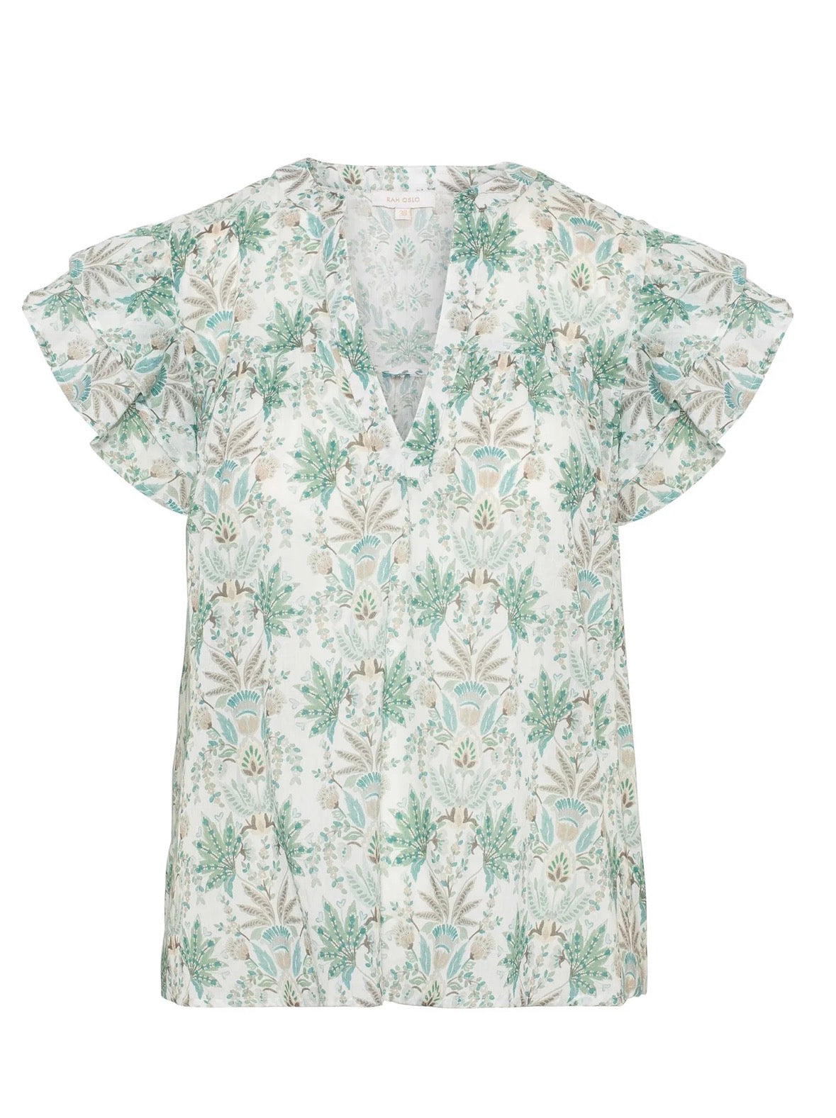 Ingrid short sleeve top green leaf print